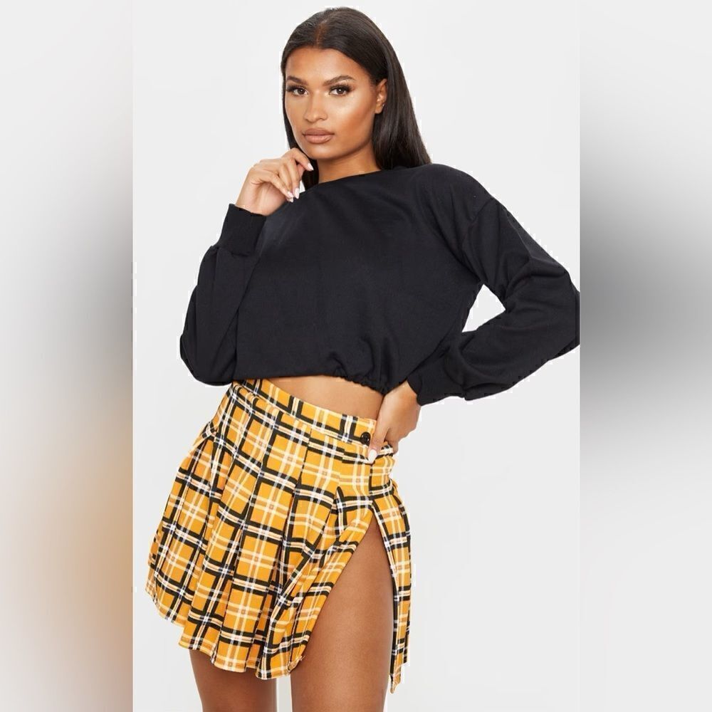 Chic NWT Pleated Yellow Check Tennis Side Split Skirt by PrettyLittleThing